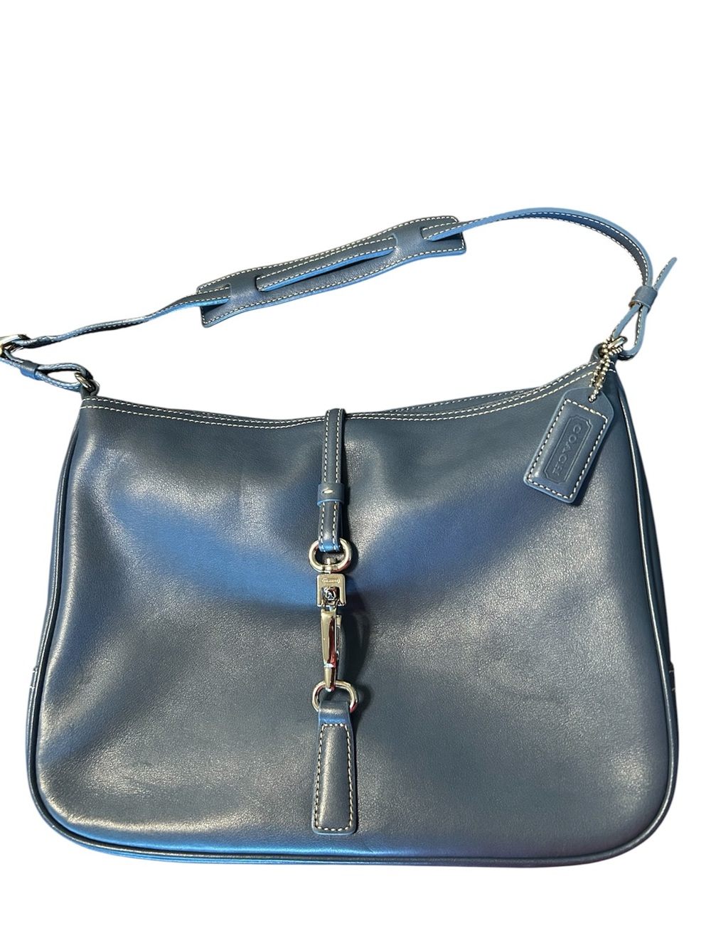 Coach Blue Leather Shoulder Bag with Silver Hardware